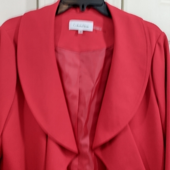 Calvin Klein Red Cascade Open front Blazer Jacket 14 - Picture 5 of 11
